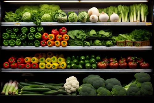农产品新鲜蔬菜货架摄影图 视觉盛宴中的自然馈赠